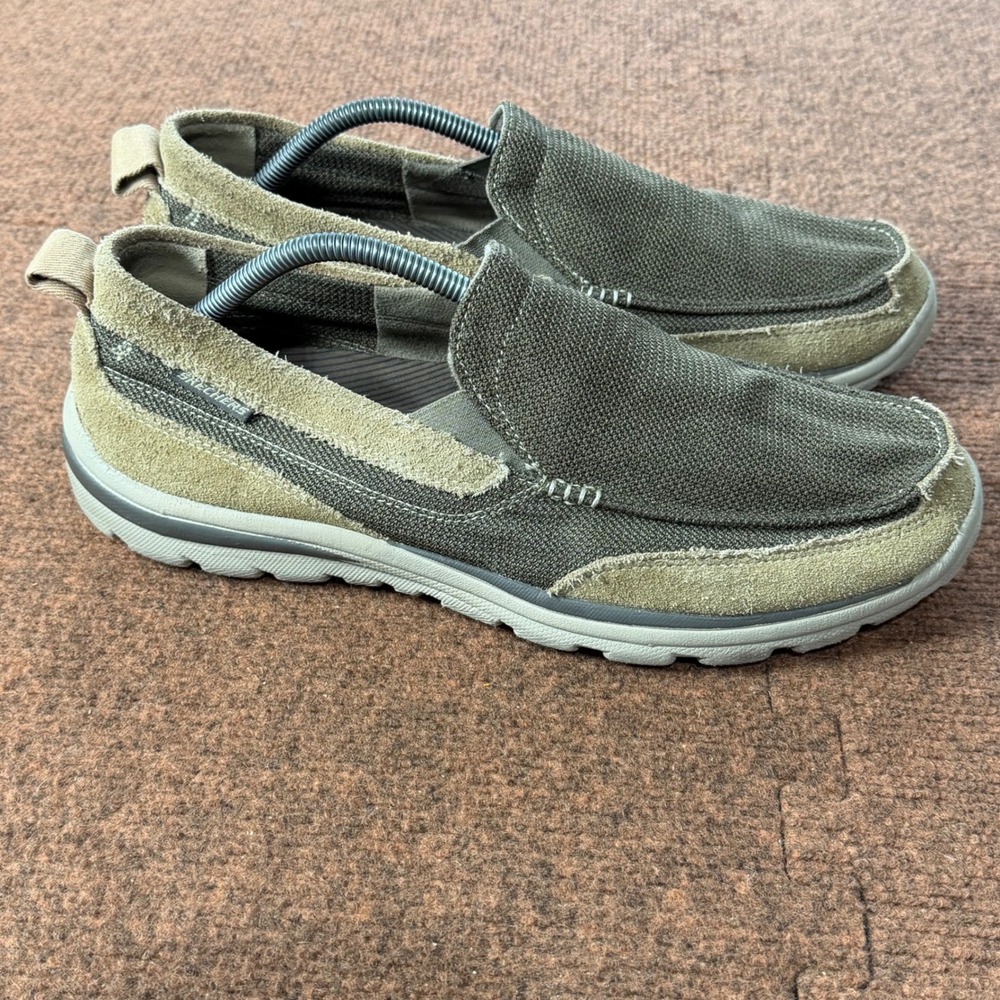 A- Skechers Relaxed Fit Mens 12 Brown Leather Textile Memory Foam Slip On 64365